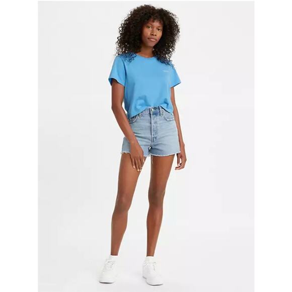 LEVI'S  Ribcage Raw Hem Light Wash Denim Shorts // 29 - Picture 1 of 14
